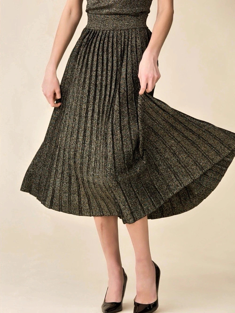 A.L.C. Nevada Metallic Pleated Midi Skirt.